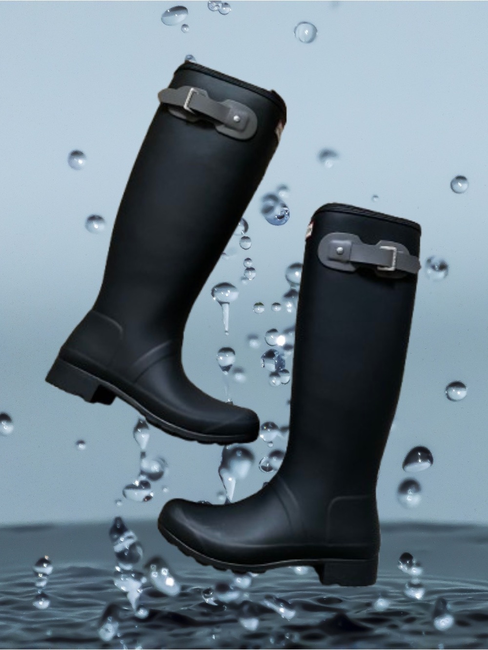NIB Hunter Womens Original Tour tall rain boots matte black sz 8 w/ travel bag